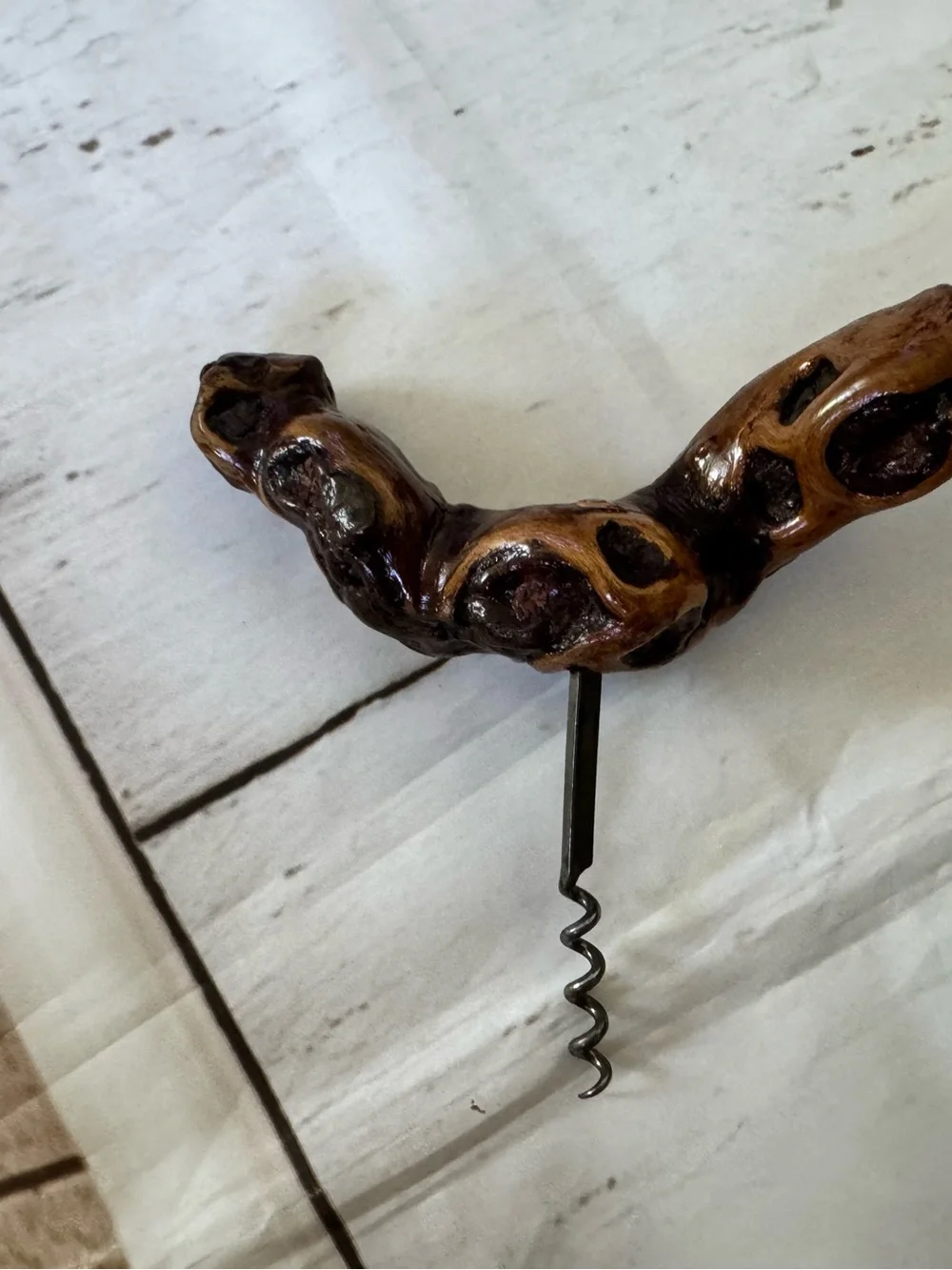 Hand-Carved Brown Wood Corkscrew VGUC